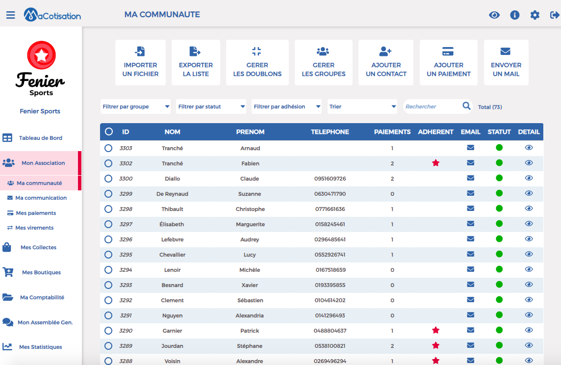 screenshot of MaCotisation