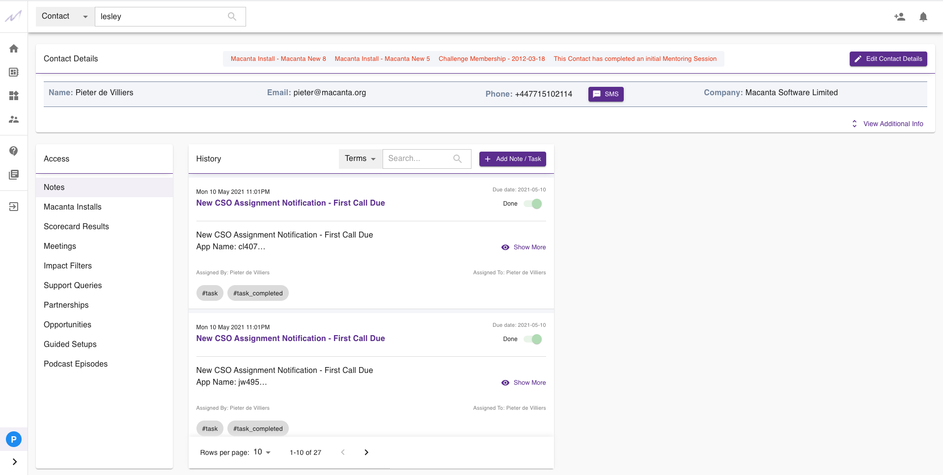 screenshot of Macanta