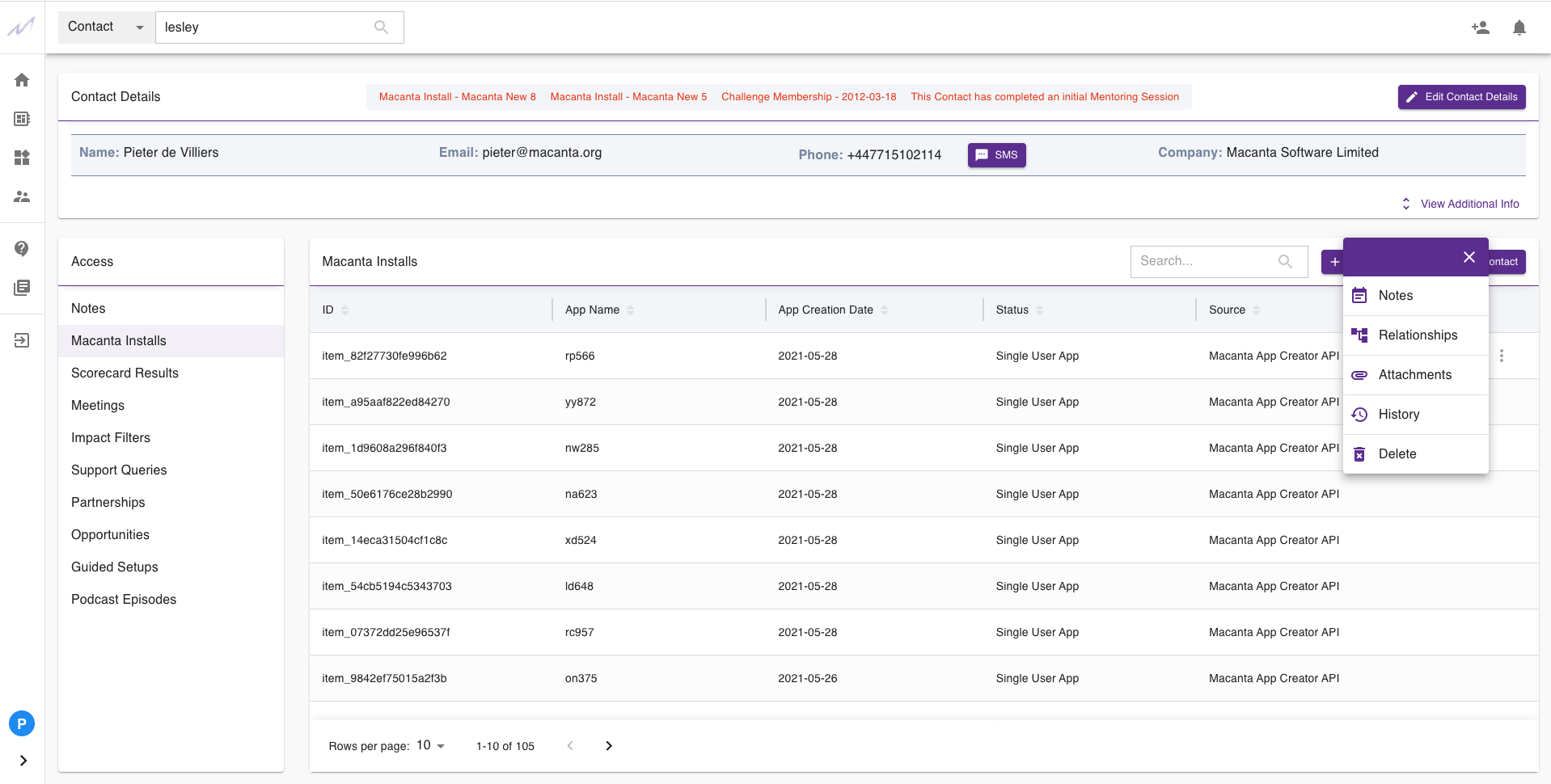 screenshot of Macanta