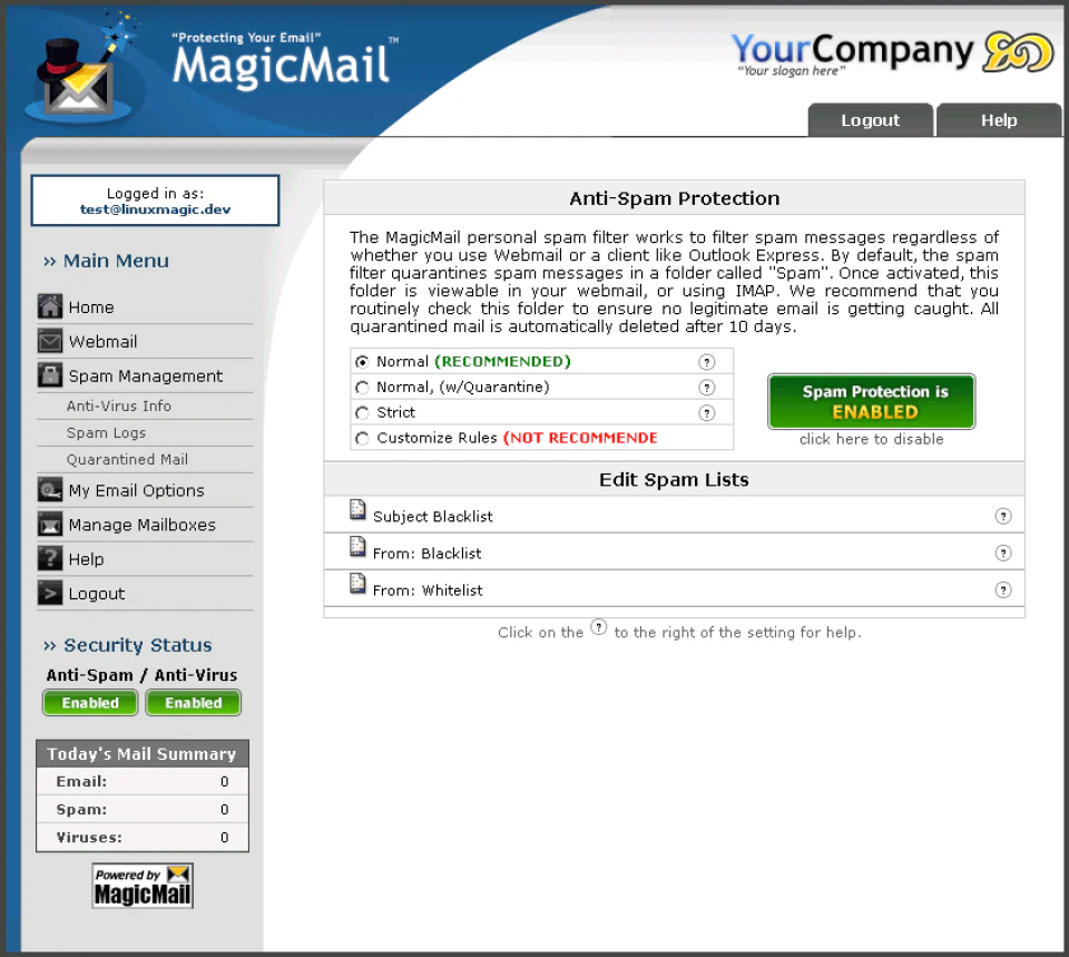 screenshot of MagicMail