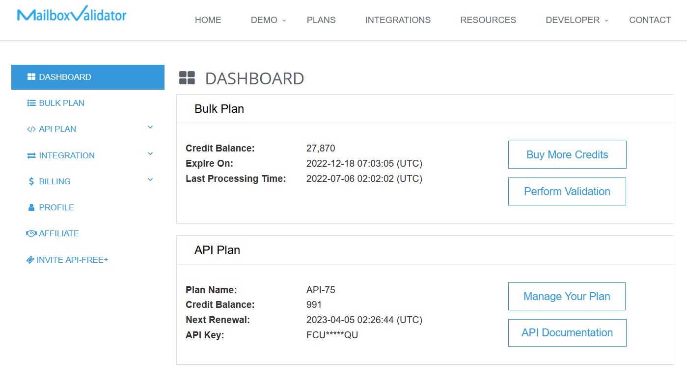 screenshot of MailBoxValidator