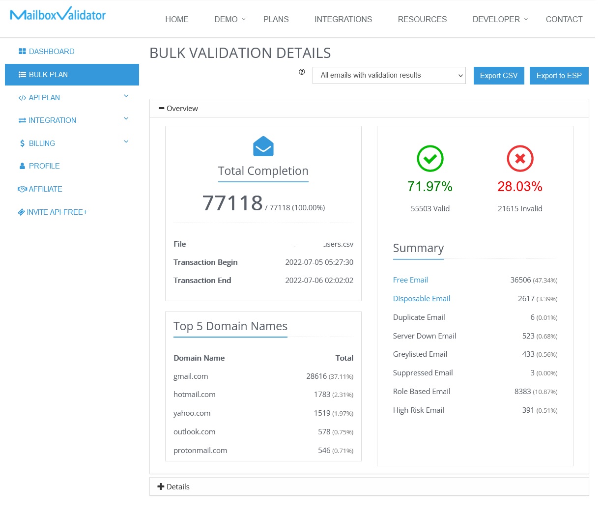 screenshot of MailBoxValidator