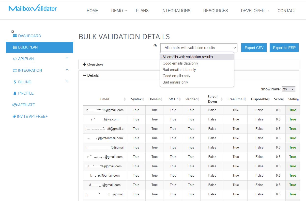 screenshot of MailBoxValidator