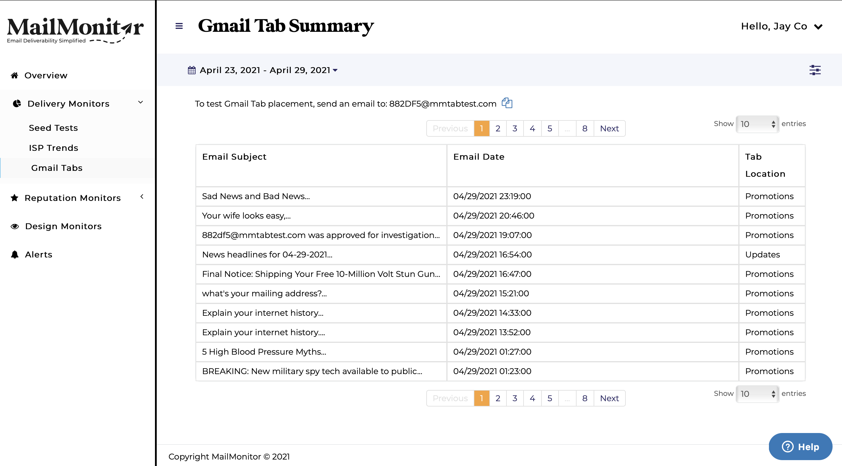 screenshot of MailMonitor