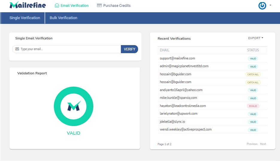 screenshot of MailRefine