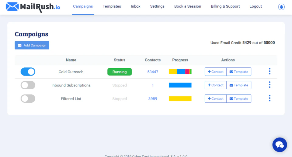 screenshot of MailRush.io