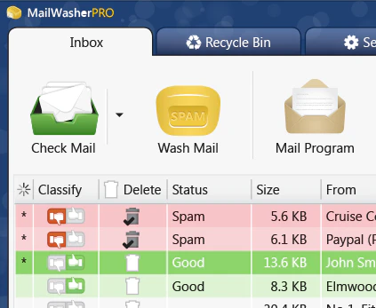 screenshot of MailWasher