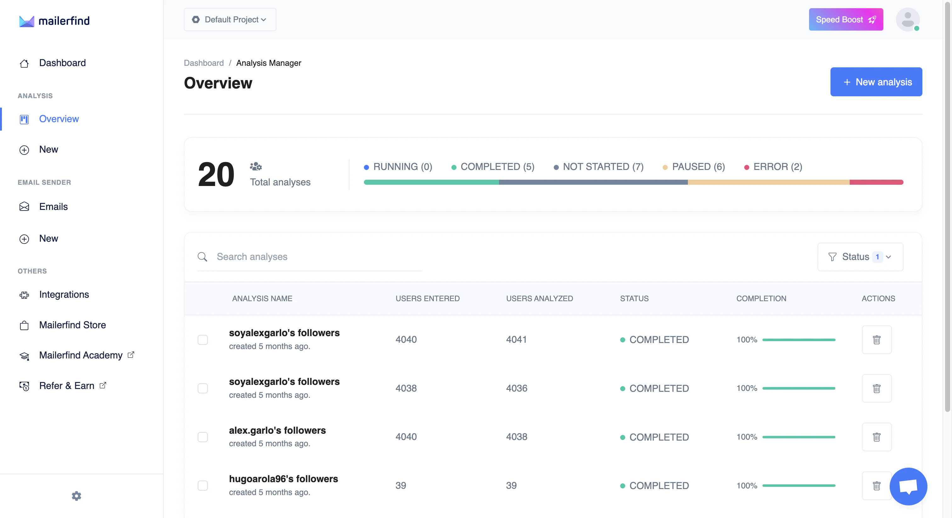 screenshot of MailerFind