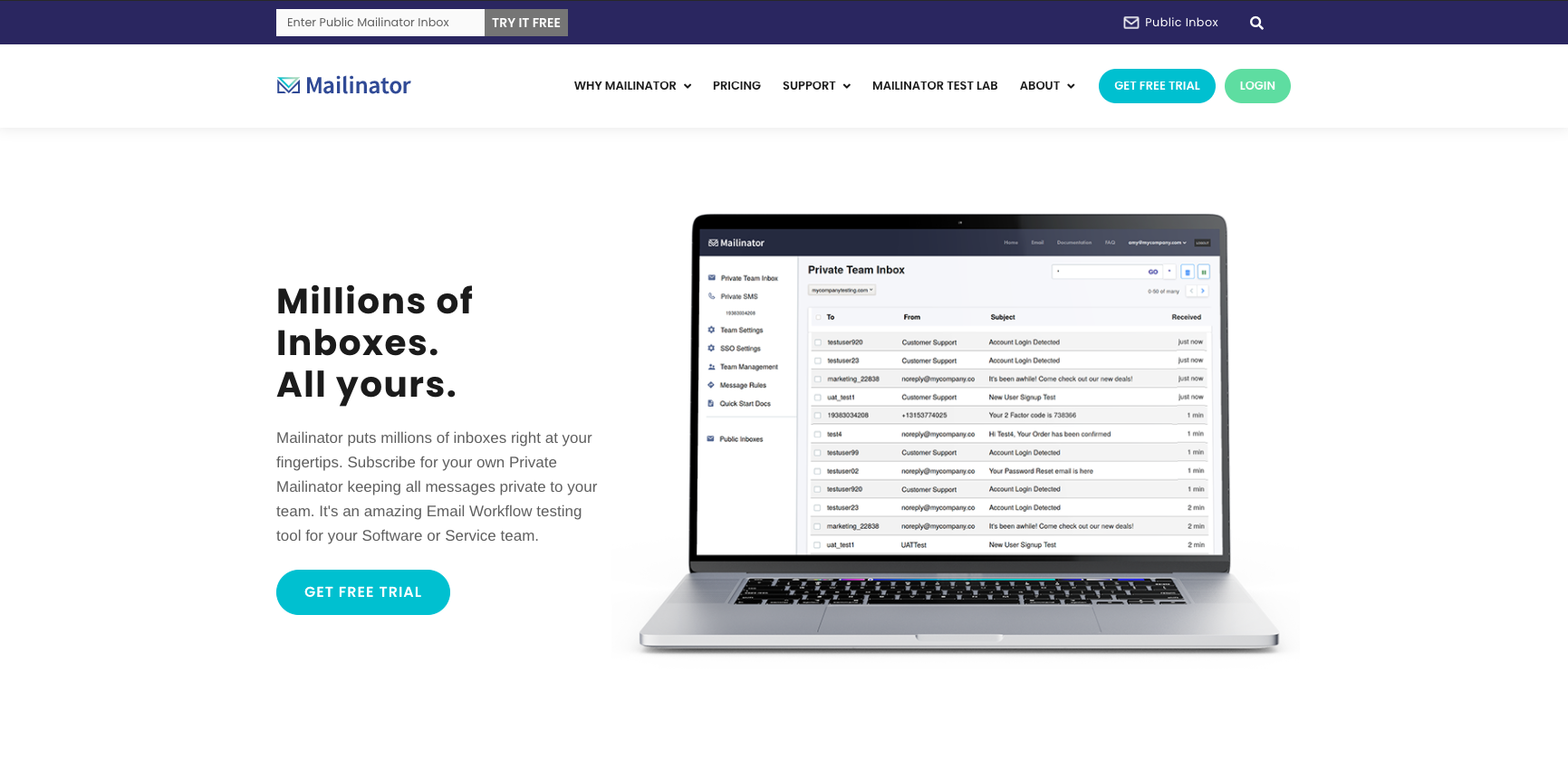 screenshot of Mailinator