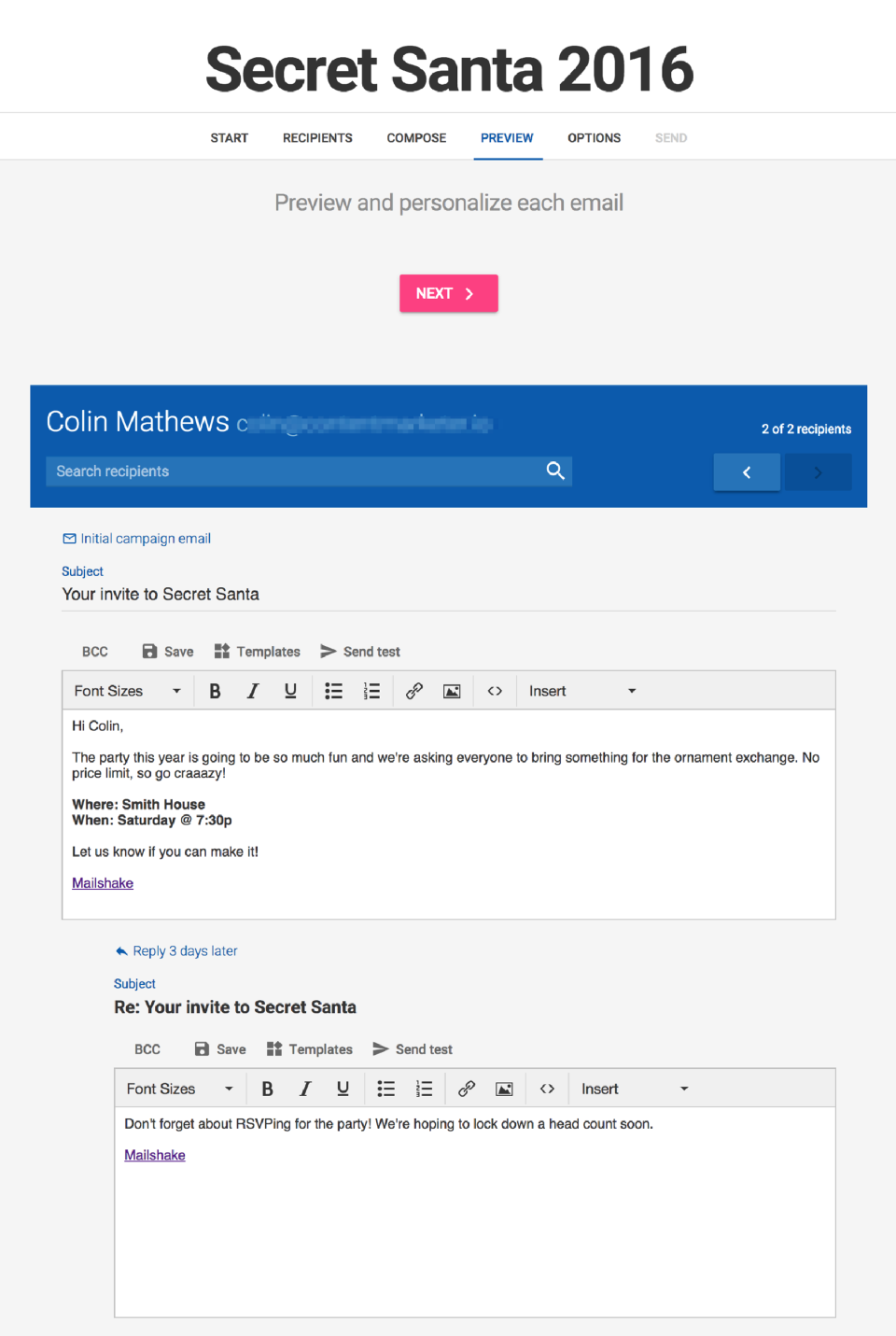 screenshot of Mailshake