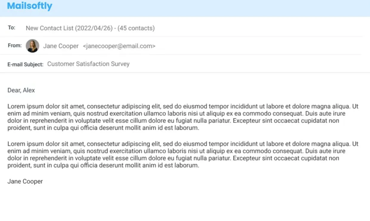 screenshot of Mailsoftly