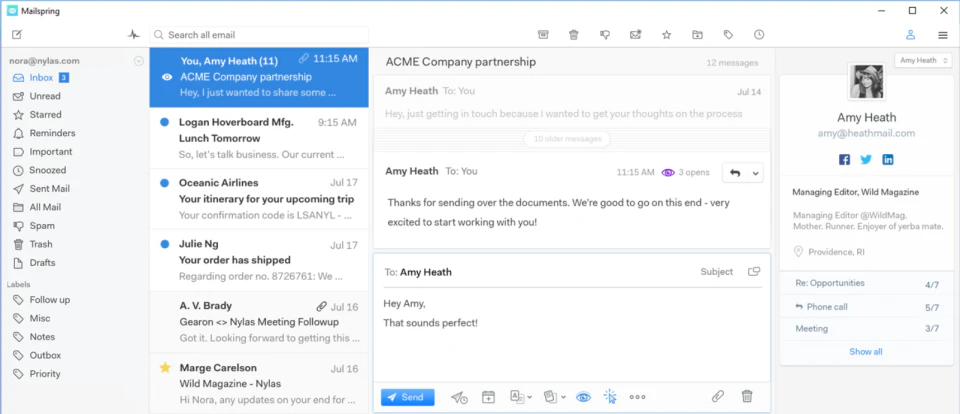 screenshot of Mailspring