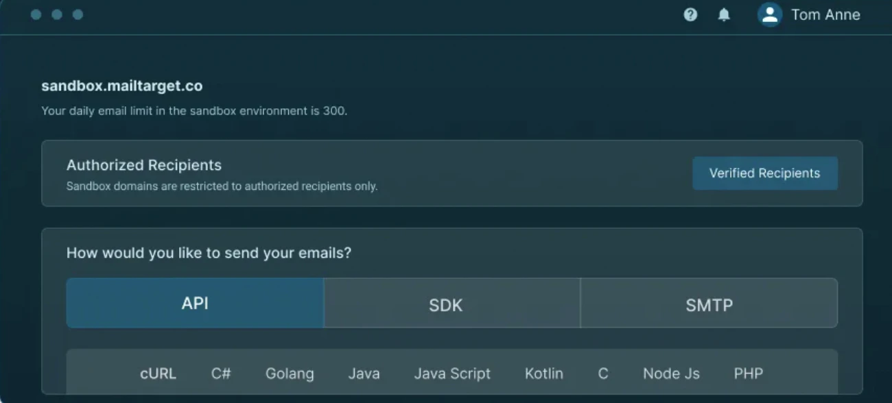 screenshot of Mailtarget
