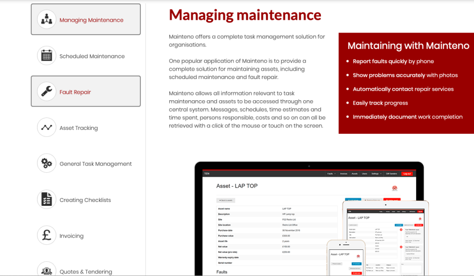 screenshot of Mainteno