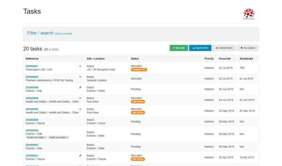 screenshot of Mainteno