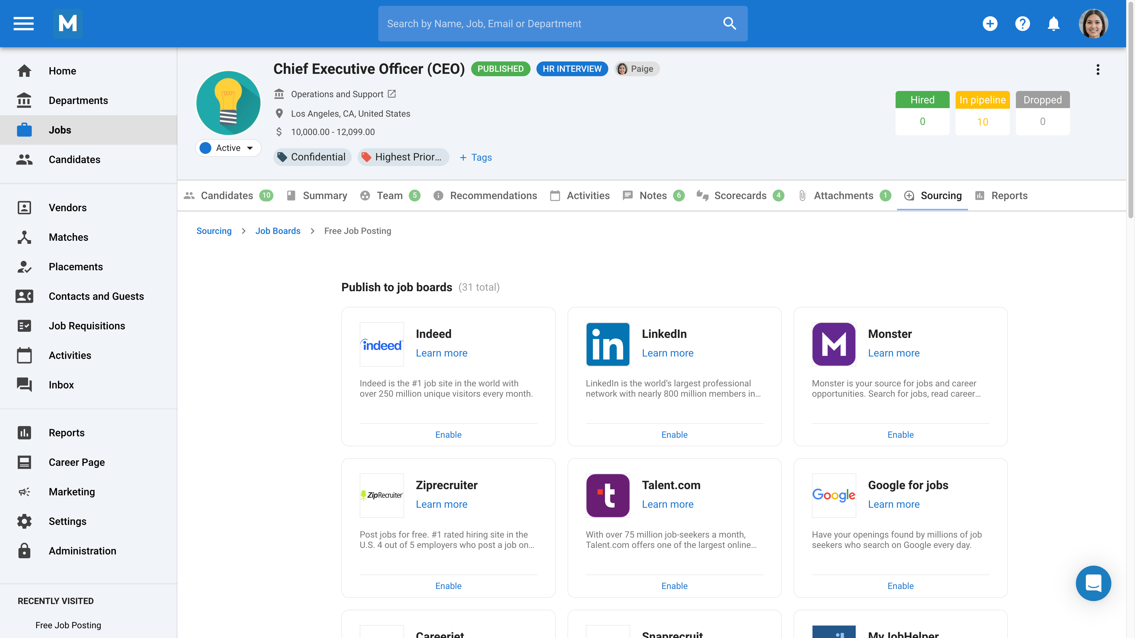 screenshot of Manatal