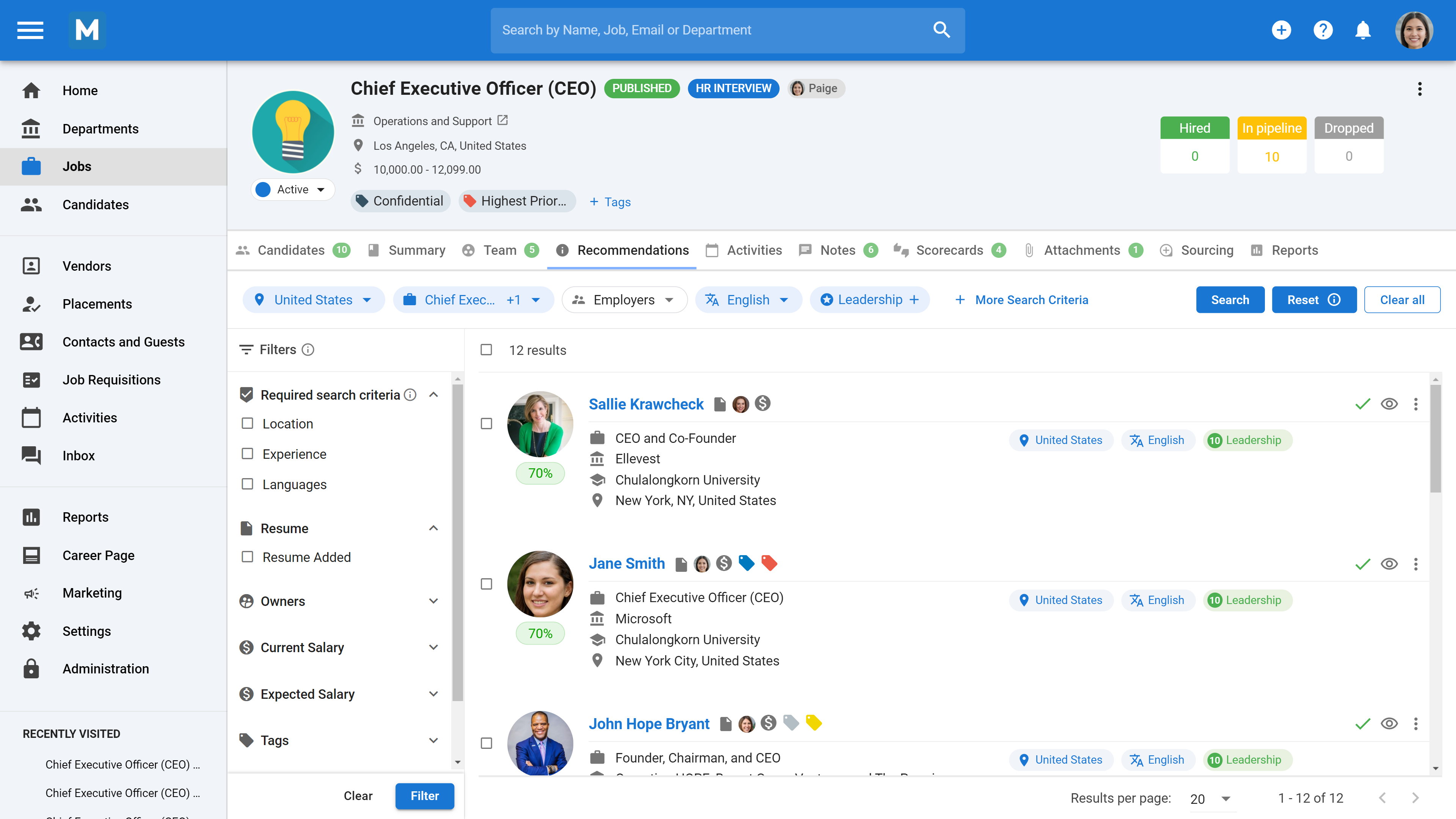 screenshot of Manatal