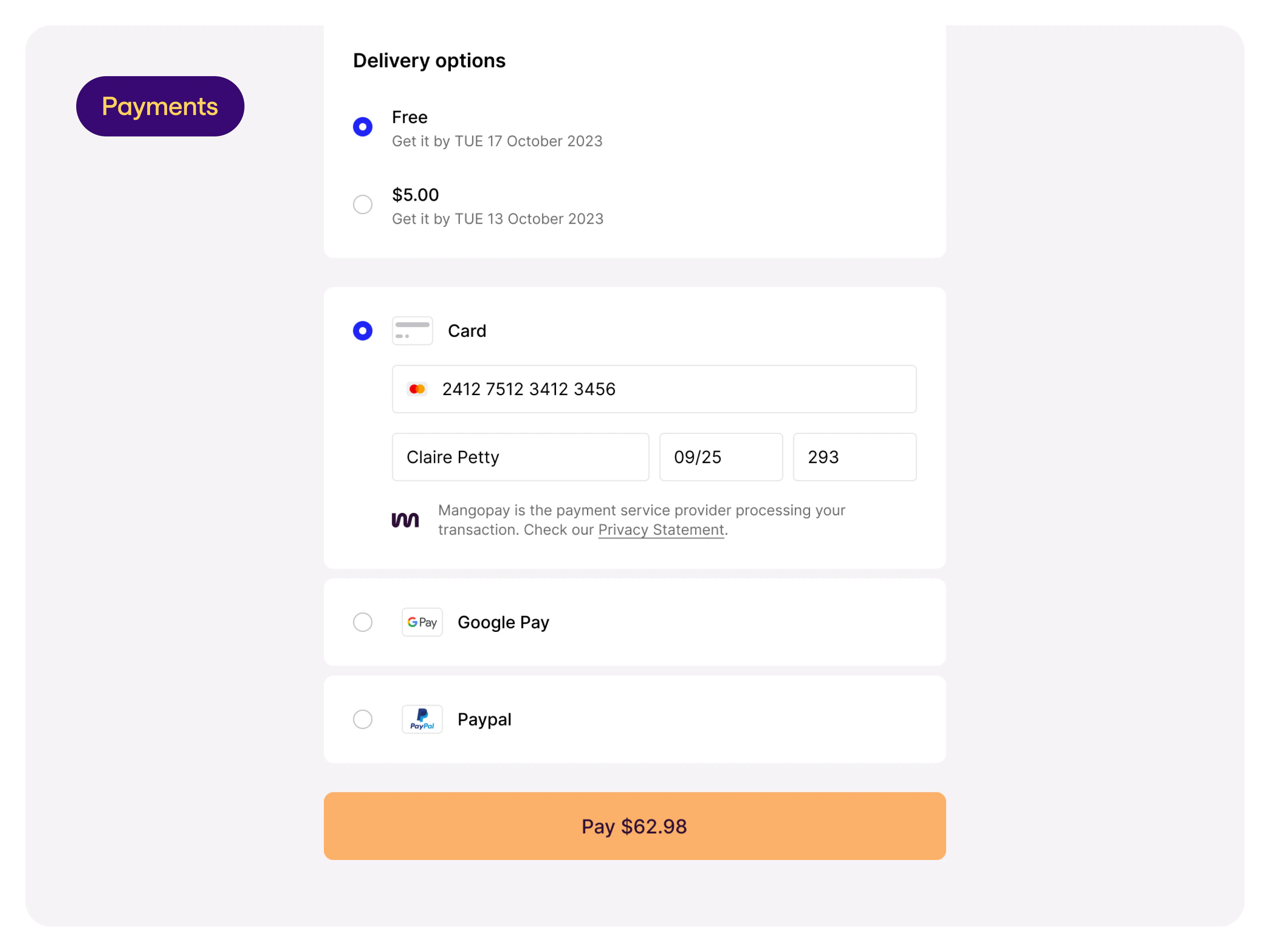 screenshot of Mangopay