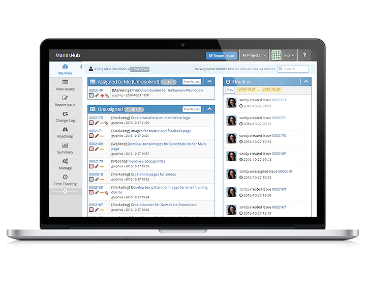 screenshot of MantisHub