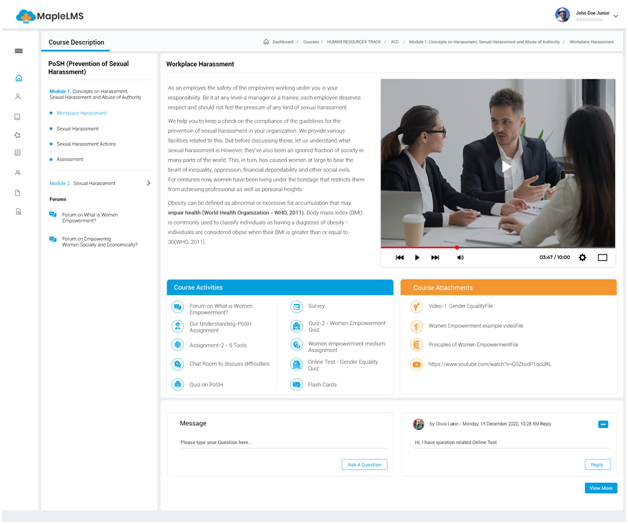 screenshot of MapleLMS