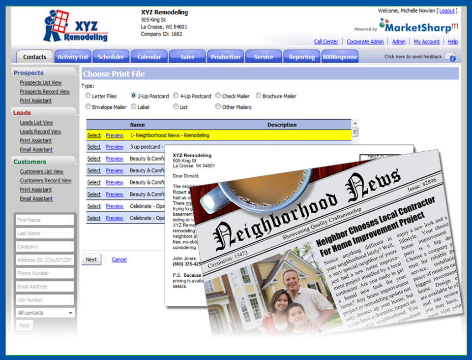 screenshot of MarketSharp
