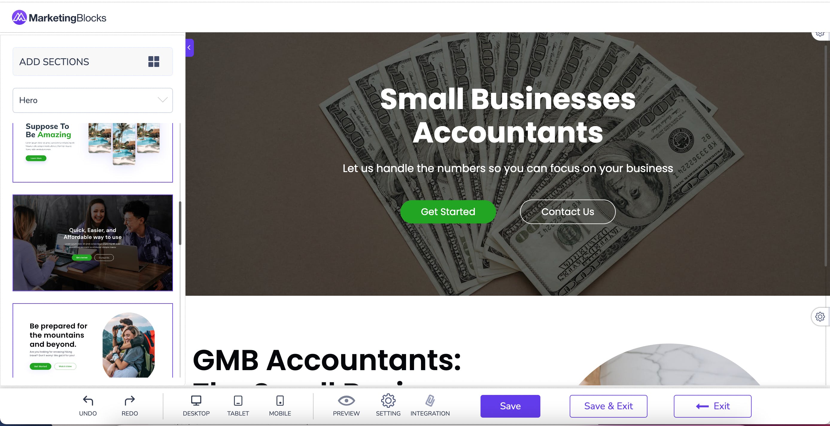 screenshot of MarketingBlocks