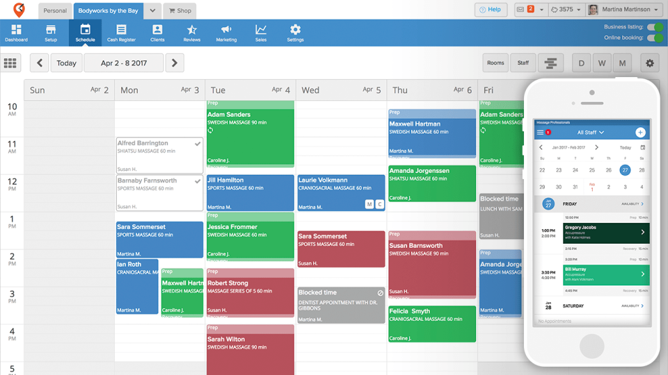 screenshot of MassageBook