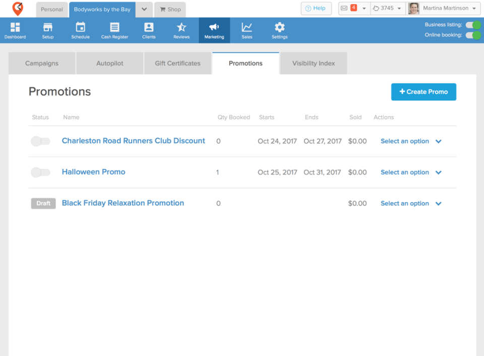 screenshot of MassageBook
