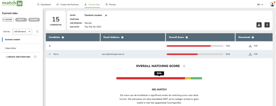 screenshot of Match.hr