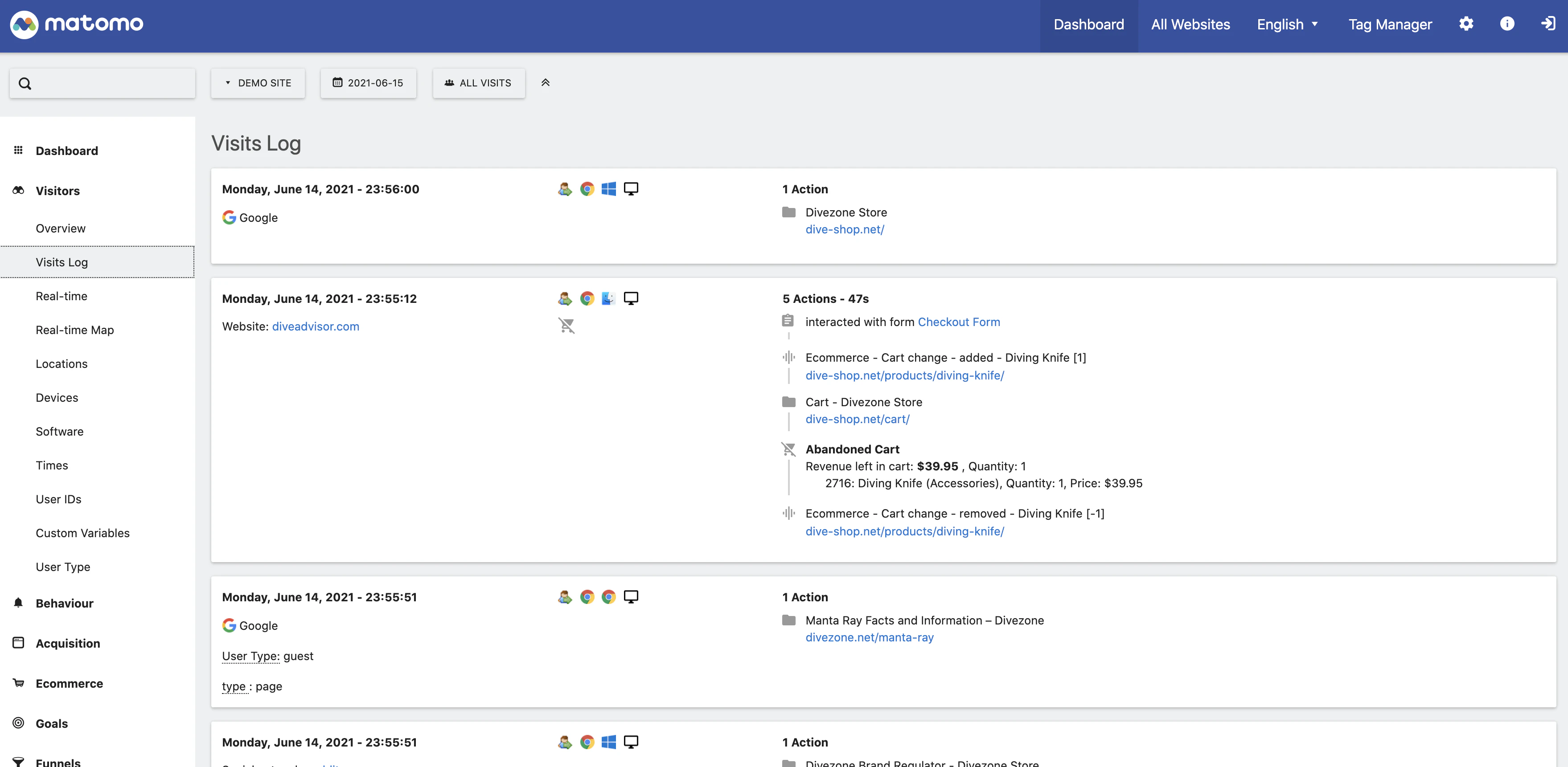 screenshot of Matomo