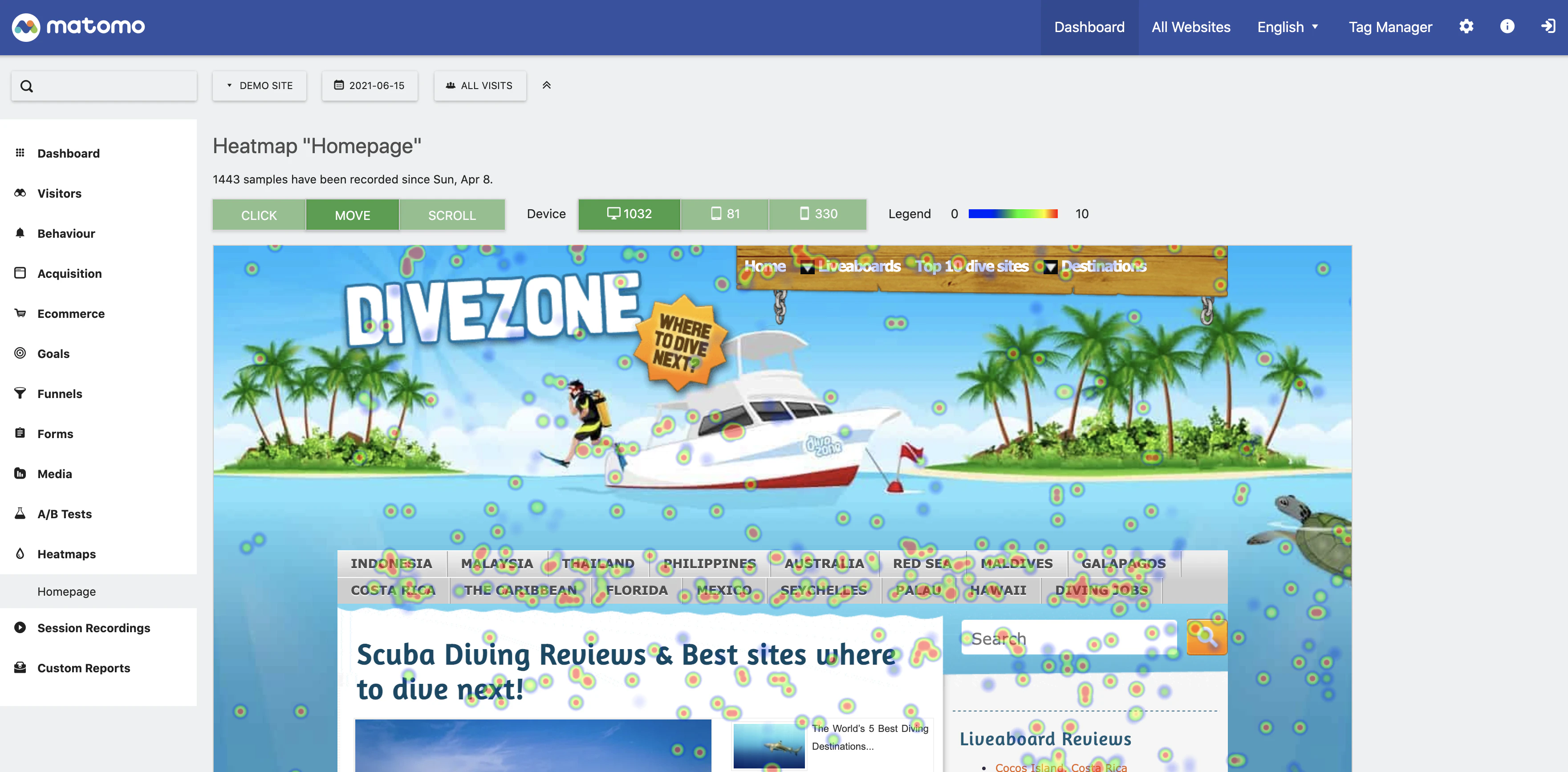 screenshot of Matomo