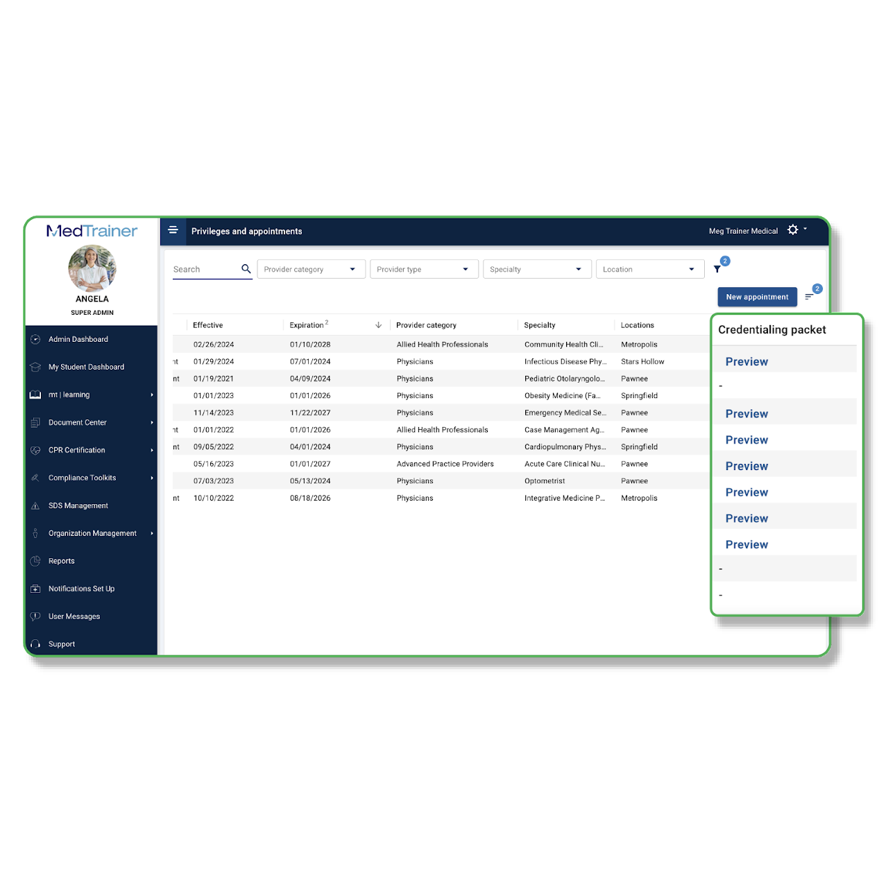 screenshot of MedTrainer