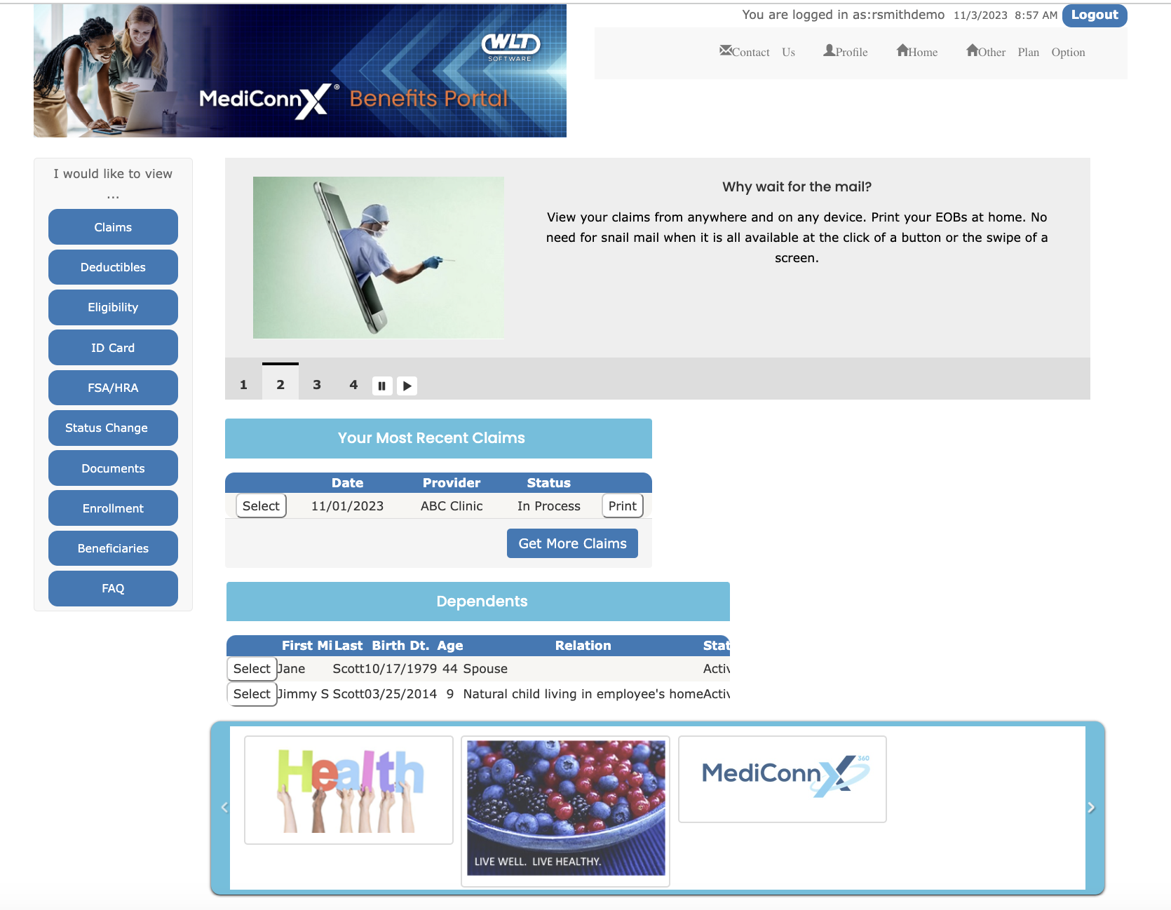 screenshot of MediClaims