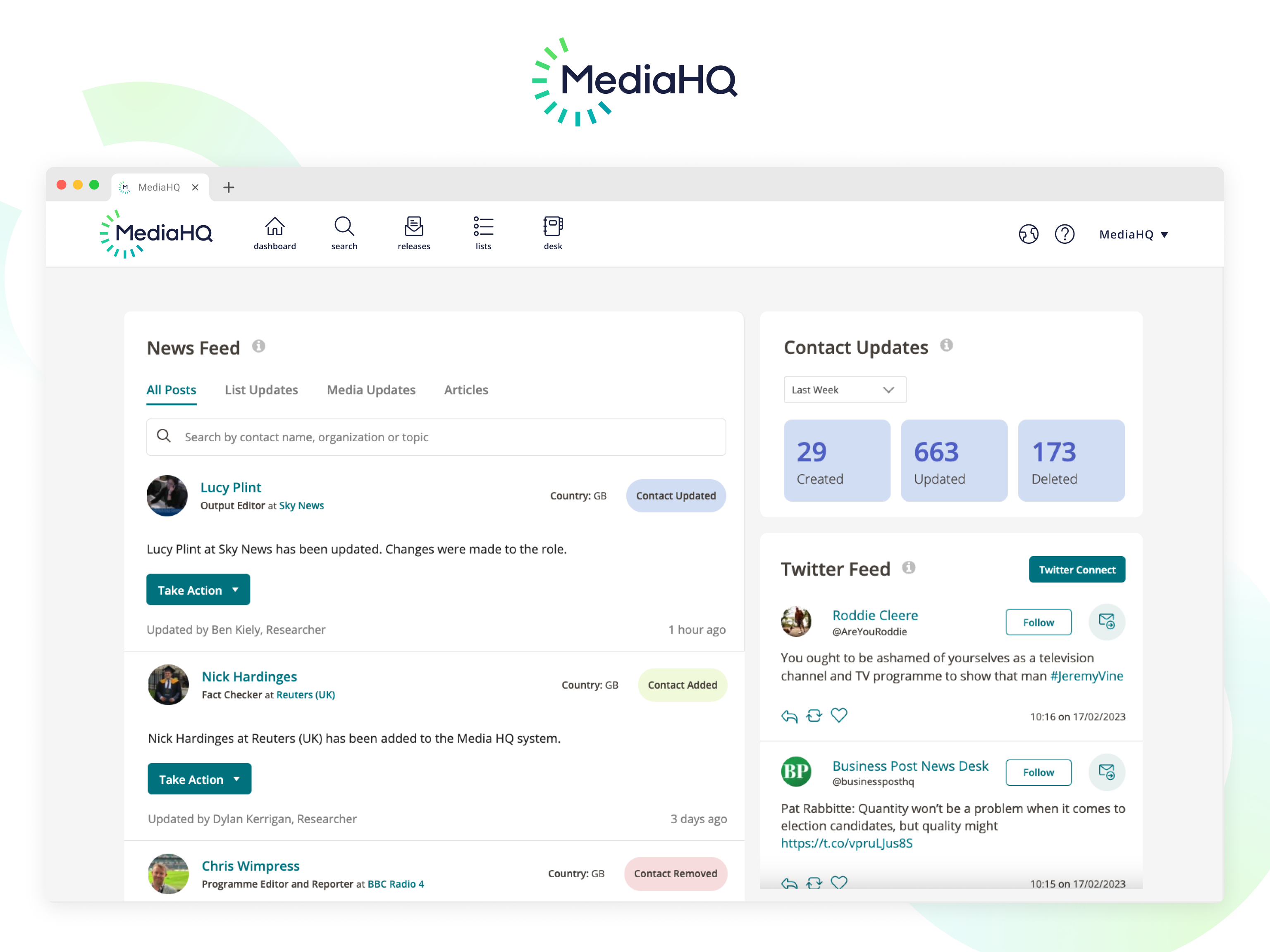 screenshot of MediaHQ