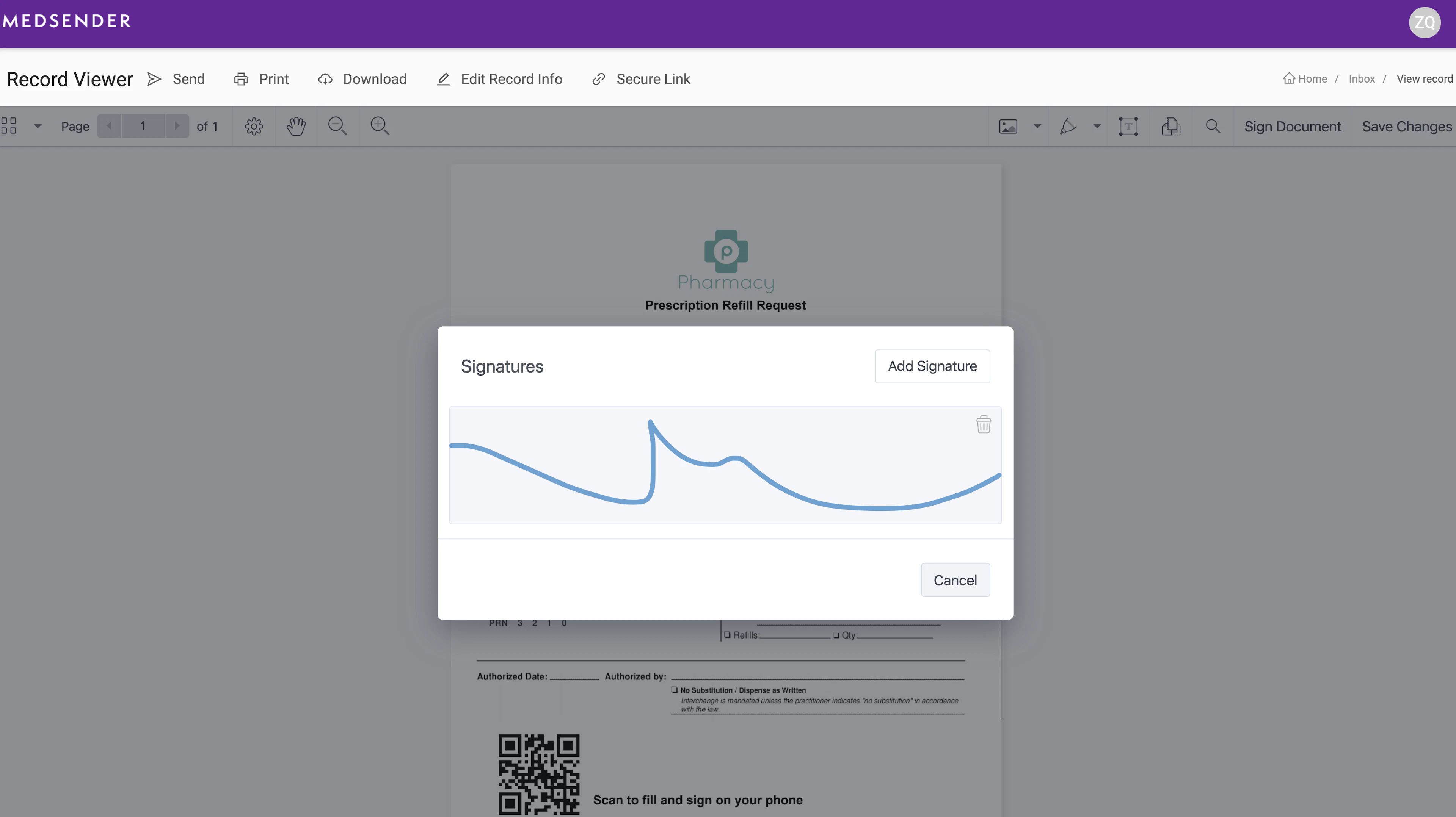 screenshot of Medsender