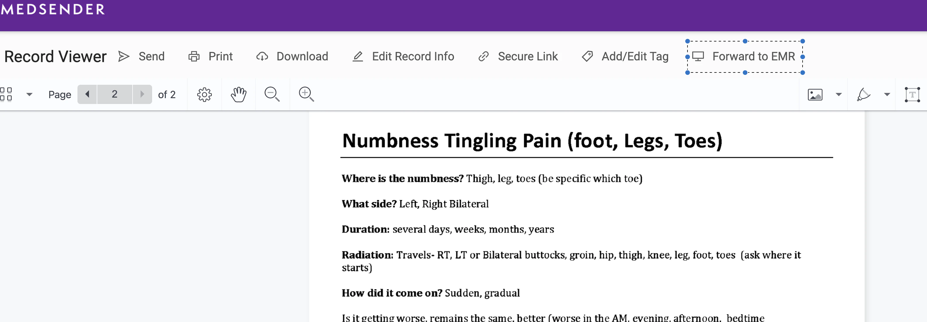 screenshot of Medsender