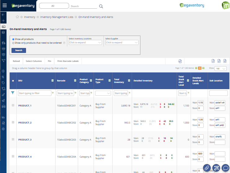 screenshot of Megaventory