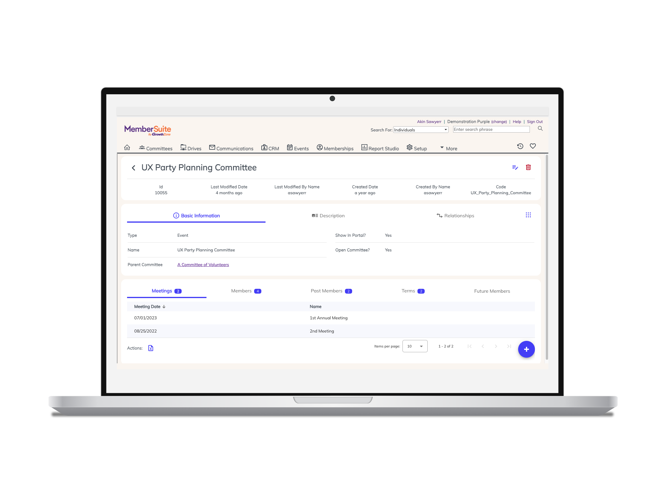 screenshot of MemberSuite