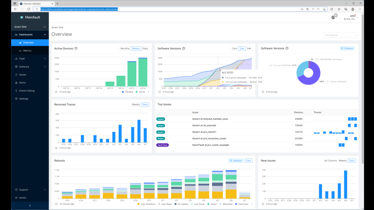screenshot of Memfault