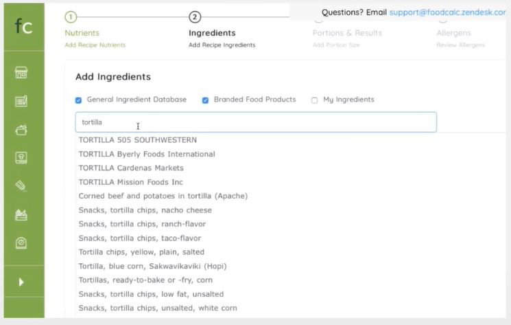 screenshot of MenuCalc