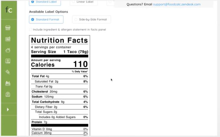 screenshot of MenuCalc