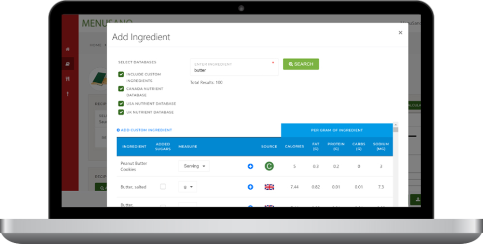 screenshot of MenuSano
