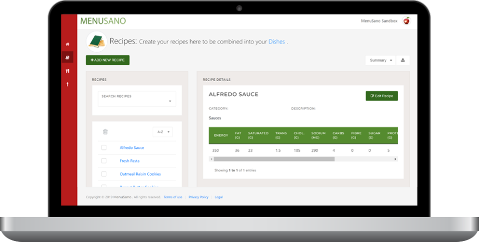 screenshot of MenuSano