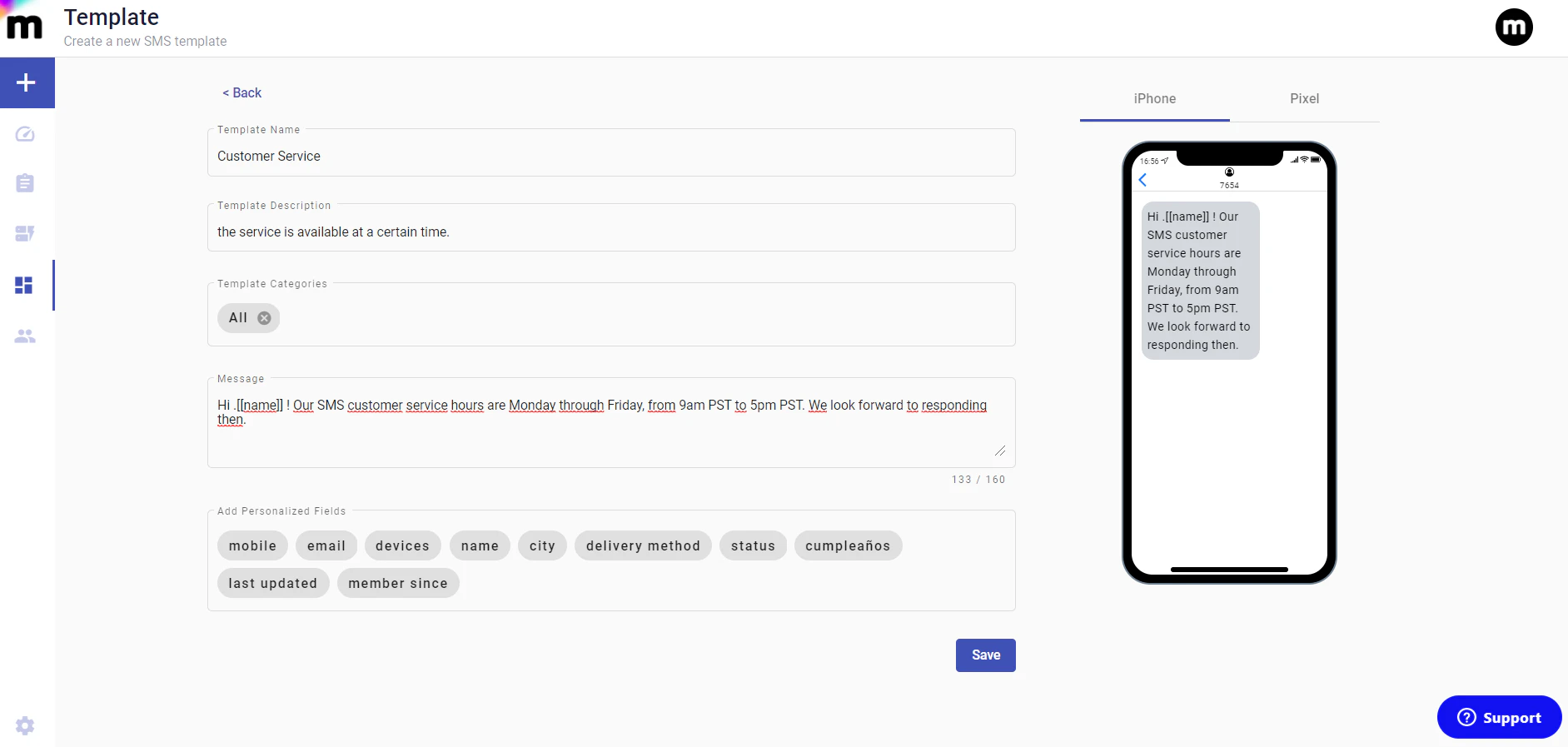 screenshot of Messangi