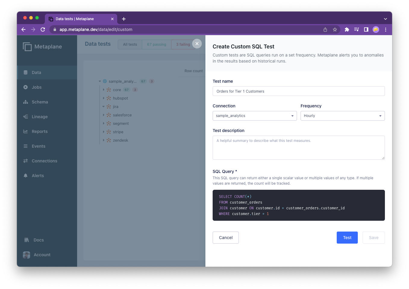 screenshot of Metaplane