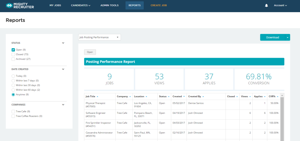 screenshot of MightyRecruiter