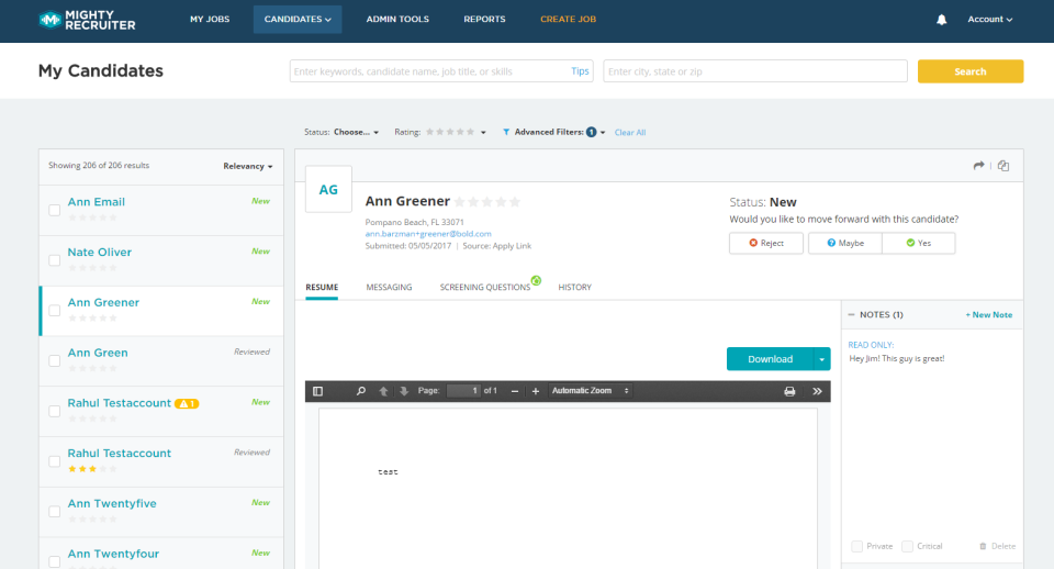 screenshot of MightyRecruiter