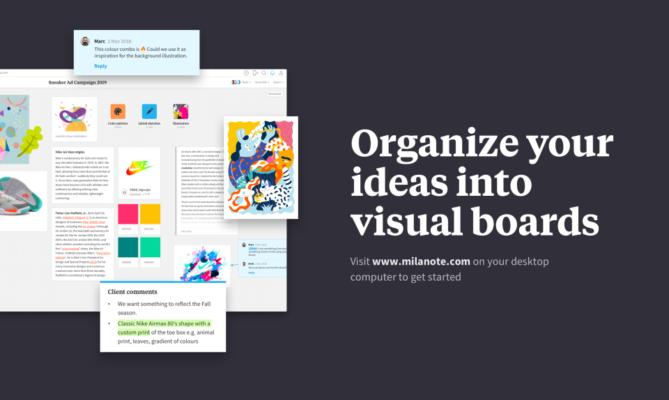 screenshot of Milanote