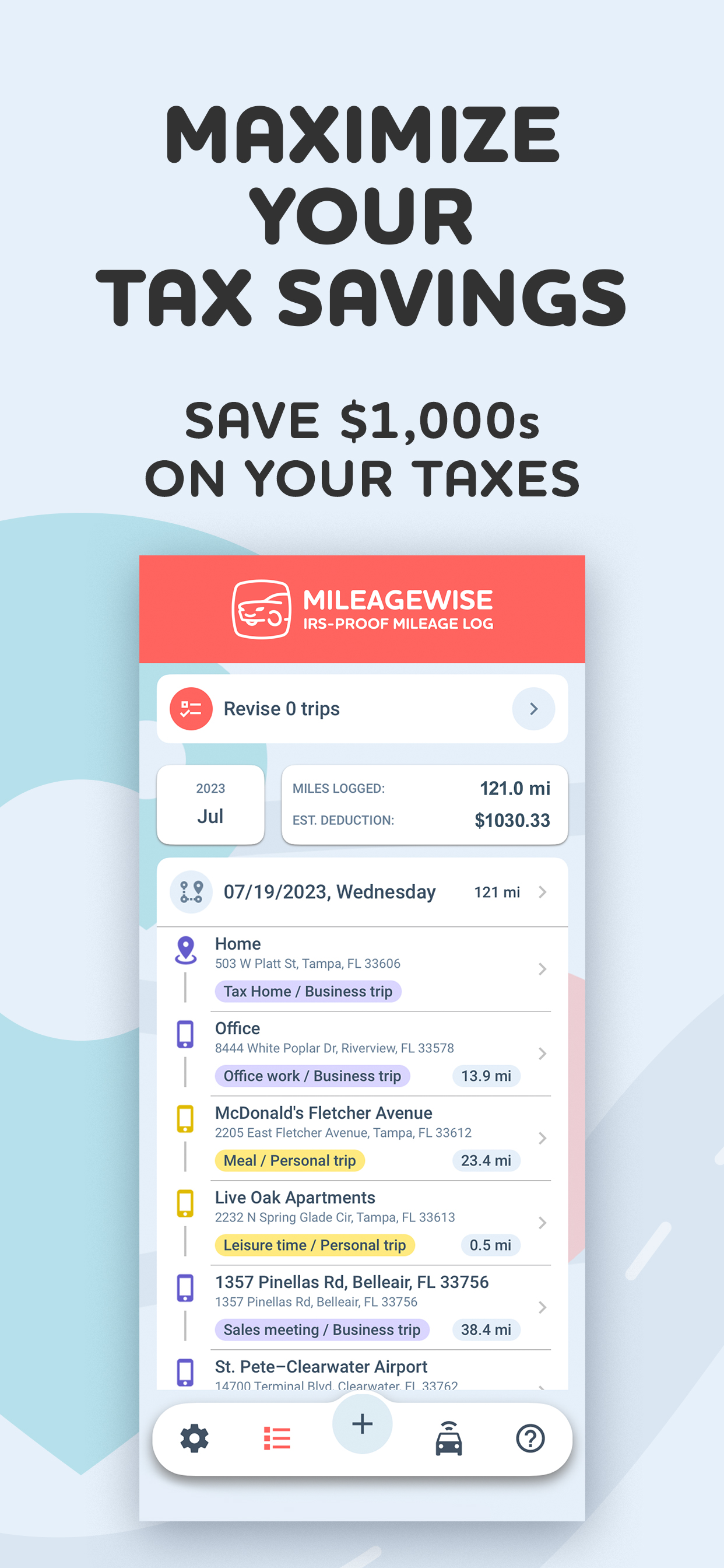 screenshot of MileageWise