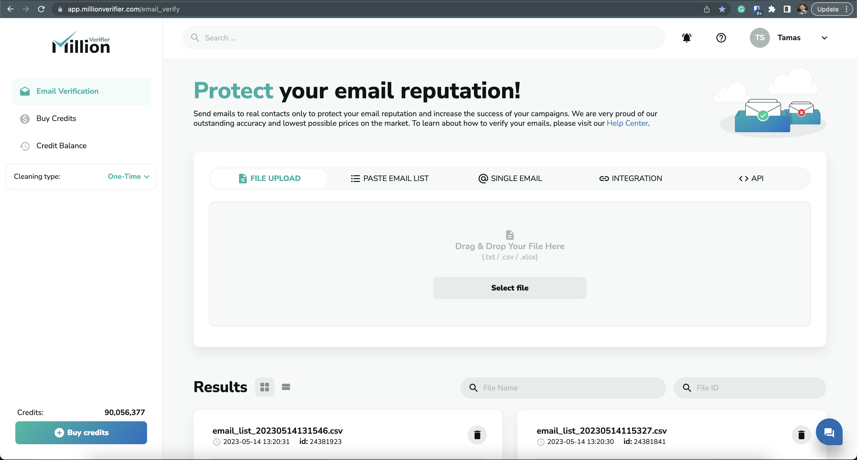 screenshot of MillionVerifier